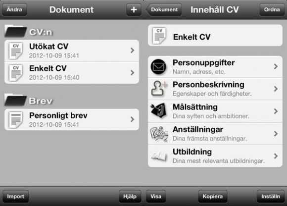 cv_1 App, Mitt CV