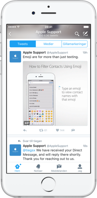 Apple Support på Twitter ger smarta tips och bra support.