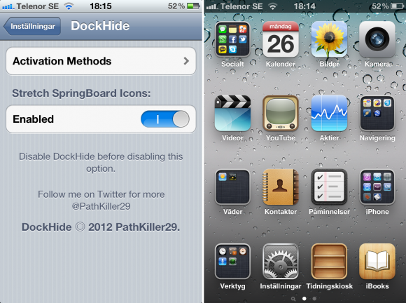 DockHide tweak Cydia Hide Dock icons