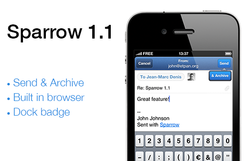 Sparrow 1.1 för iPhone