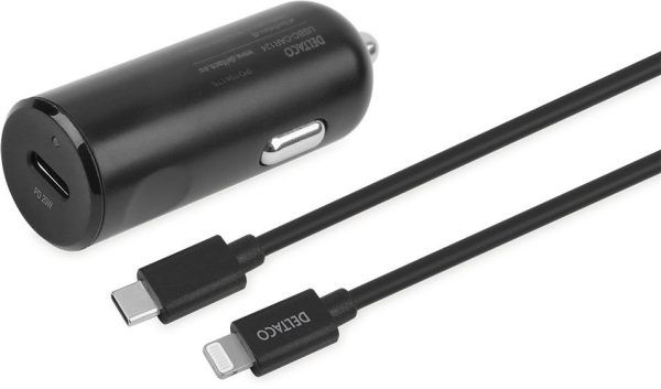 Deltaco Car Charger with USB-C to Lightning Cable