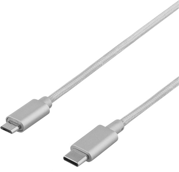 Deltaco Prime USB-C- till MicroUSB-kabel - Grå