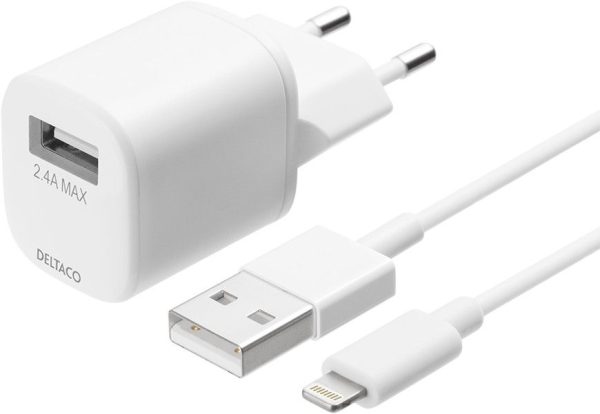Deltaco USB-A Wall Charger w/ Lightning-cable