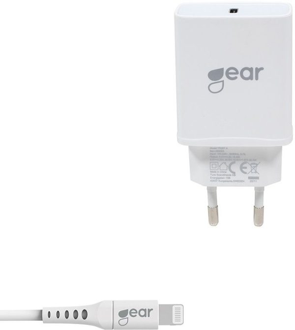 Gear Laddare 220V 1xUSB-C 20W med Lightning-kabel