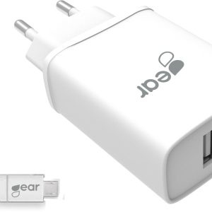 Gear Laddare 220V 2xUSB-A 3,1A w/ USB-C-cable