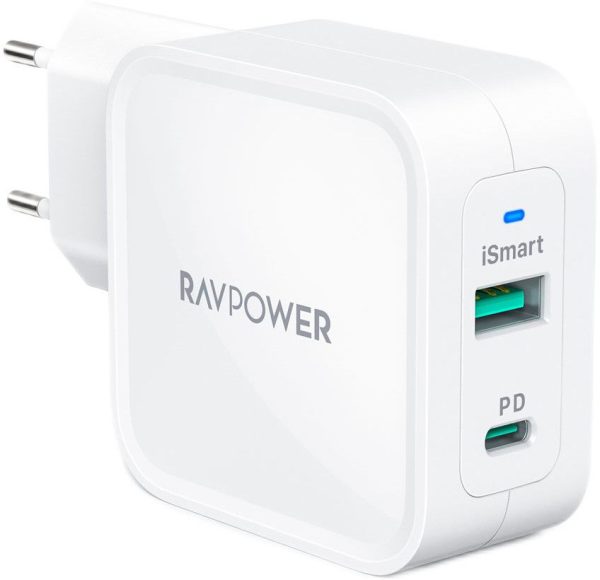 RAVPower 65W 2-port USB-A & USB-C Väggadapter
