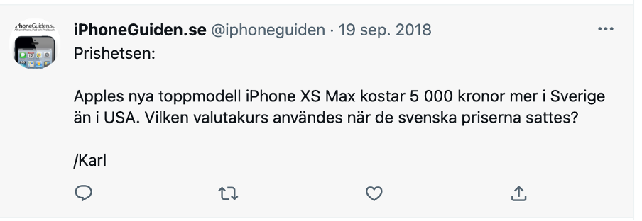 iPhoneguiden pristweet