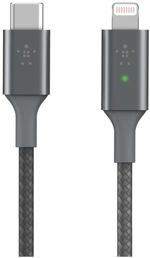 Belkin BoostCharge Smart LED USB-C to Lightning Cable - Grå