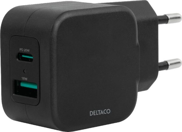 Deltaco 20W Dual Port Wall Charger - Svart