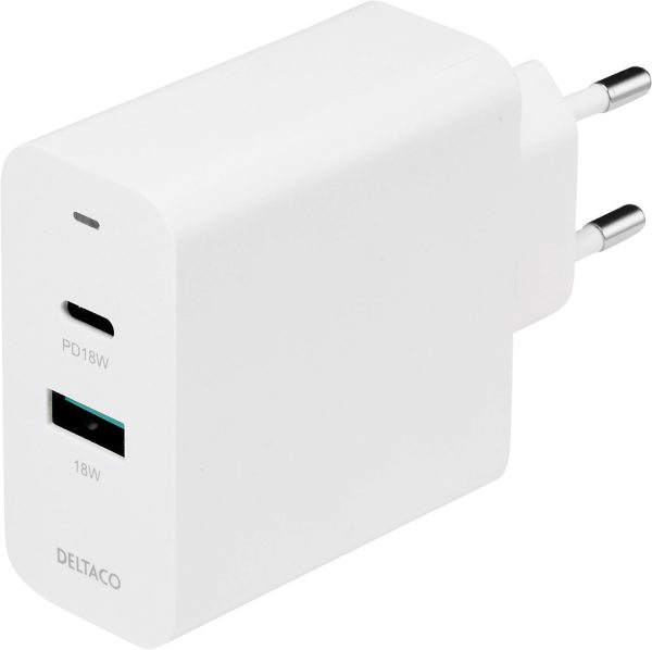 Deltaco 36W Dual Port Wall Charger - Svart
