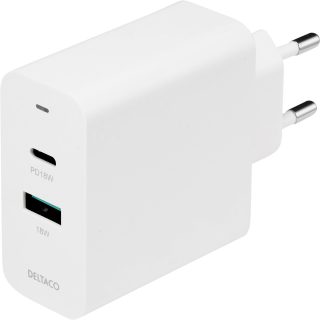 Deltaco 36W Dual Port Wall Charger - Vit