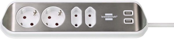 Brennenstuhl estilo Corner Extension Lead 4-way w/ USB - Svart