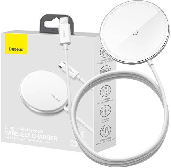 Baseus Simple Mini MagSafe Wireless Charger - Vit