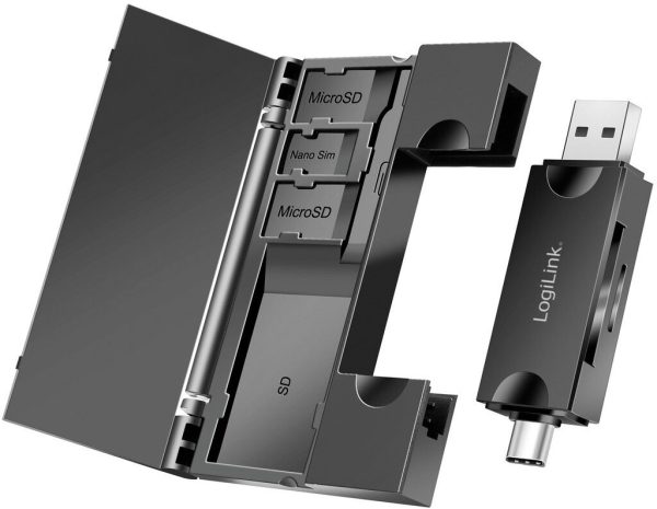 LogiLink USB-C + USB-A Minneskortsläsare MicroSD/SD-kort